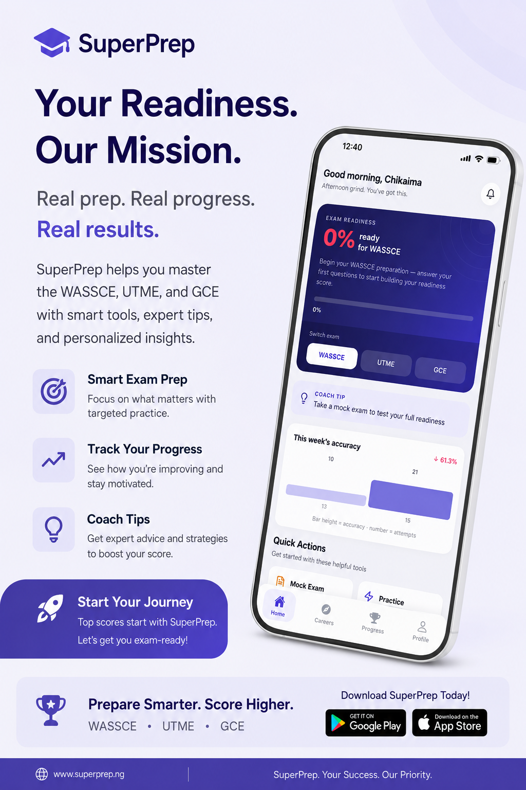 SuperPrep exam practice on mobile